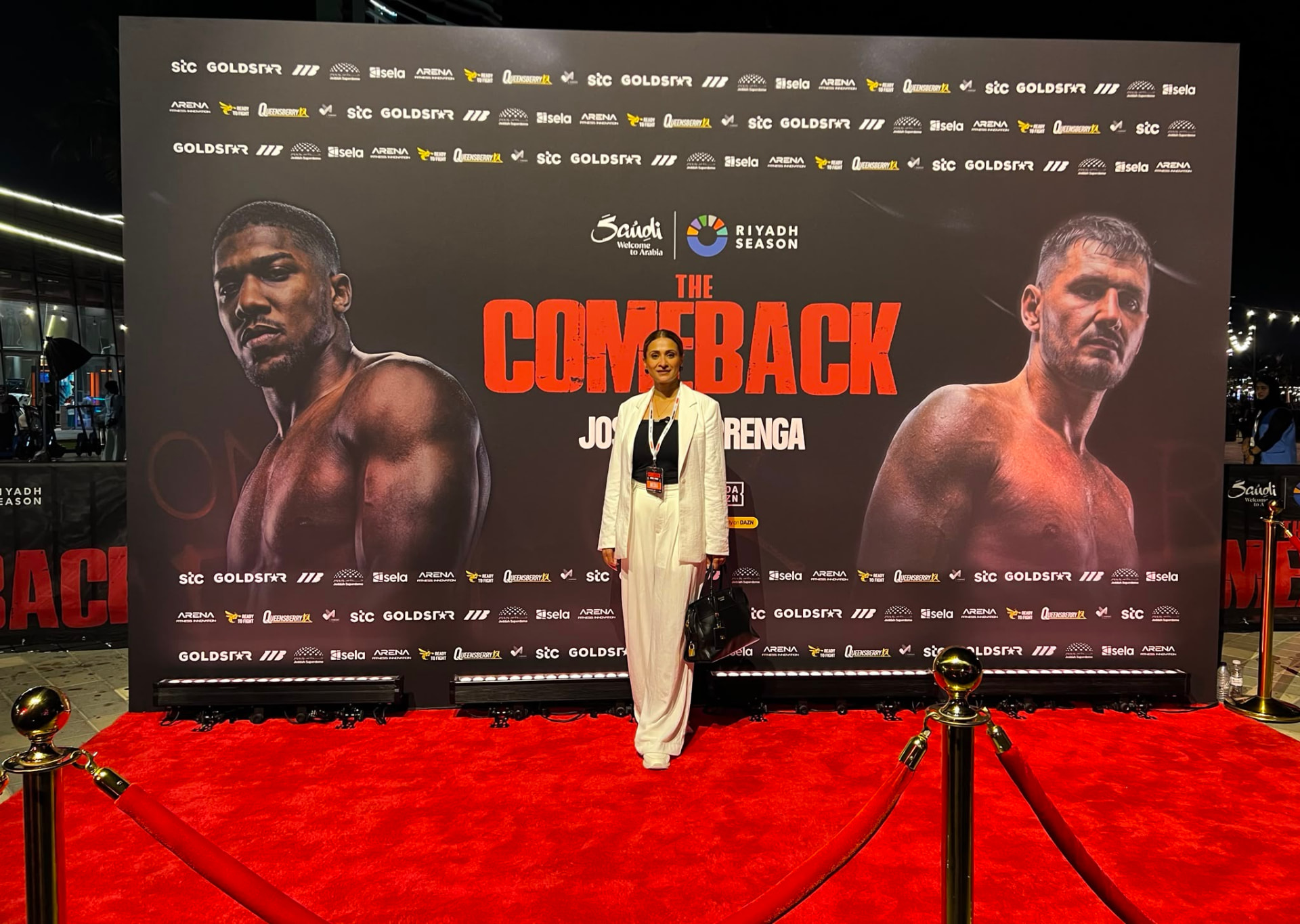 Anira Khokhar with media accreditation at The Comeback, Anthony Joshua v Kristian Prenga, at the Jeddah Superdome during Riyadh Season