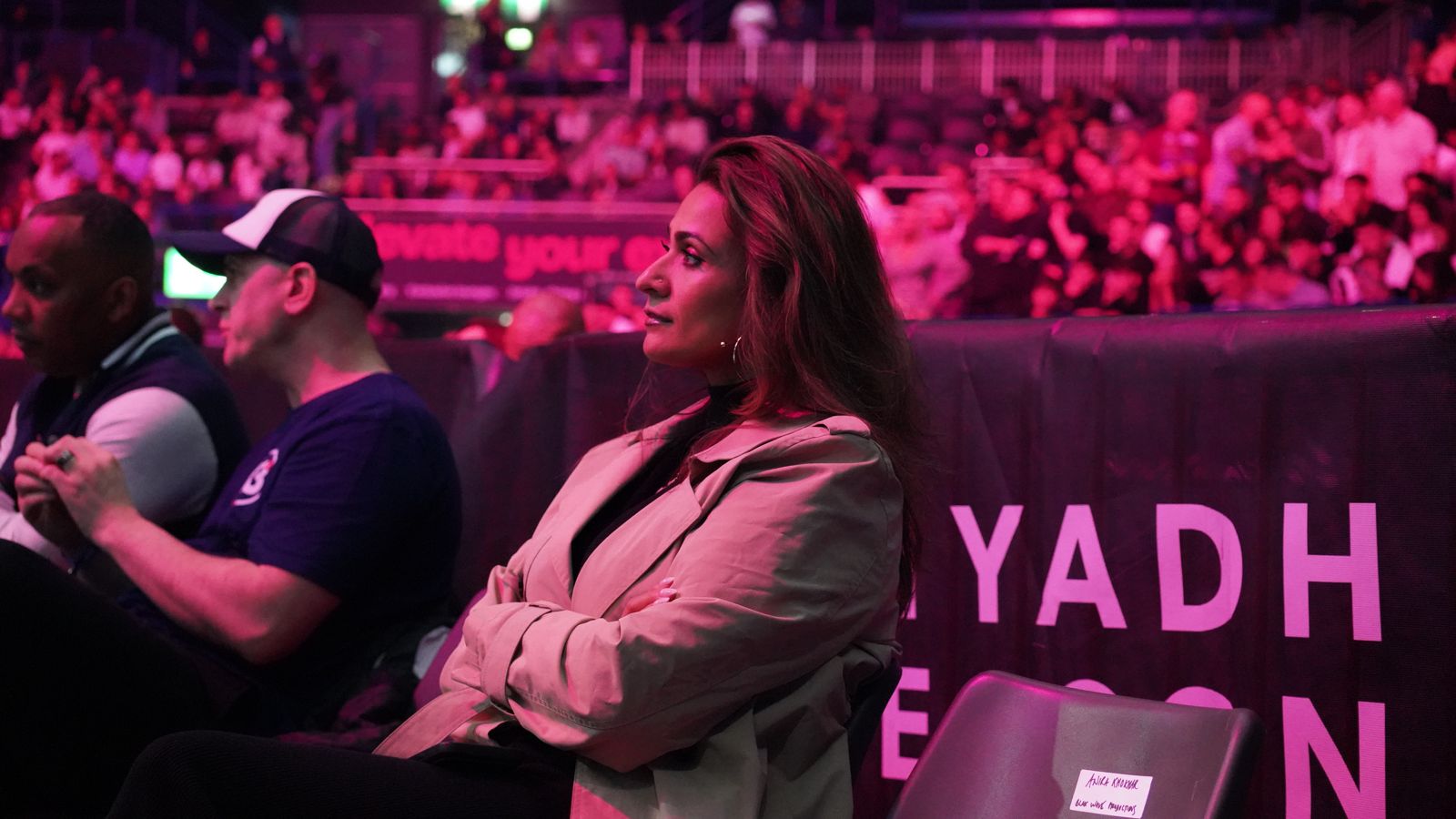 Anira Khokhar seated ringside with a reserved seat in her name at Matchroom Boxing's Ben Whittaker v Conor Wallace at the Utilita Arena Birmingham